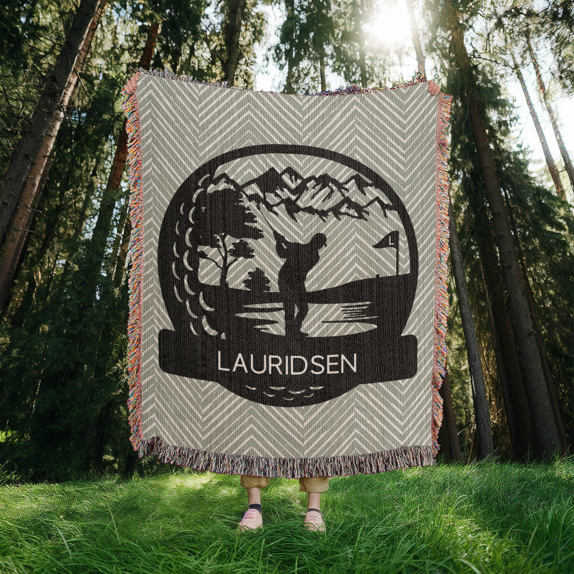 Personalized Boy Golf Player Woven Blanket Throw Monogram – Custom Athlete Gift