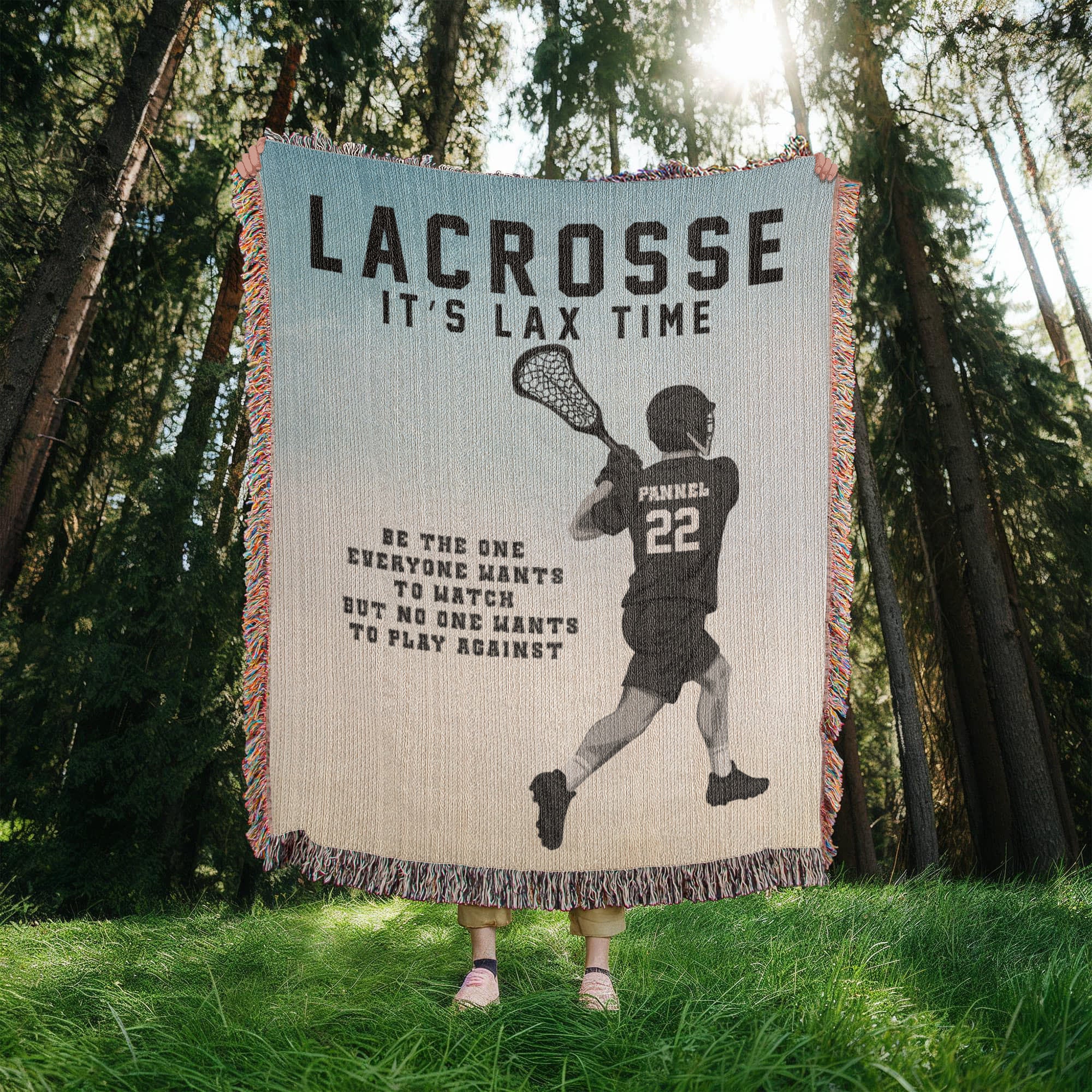Personalized Lacrosse Woven Blanket Boys LAX Gift Custom Throw