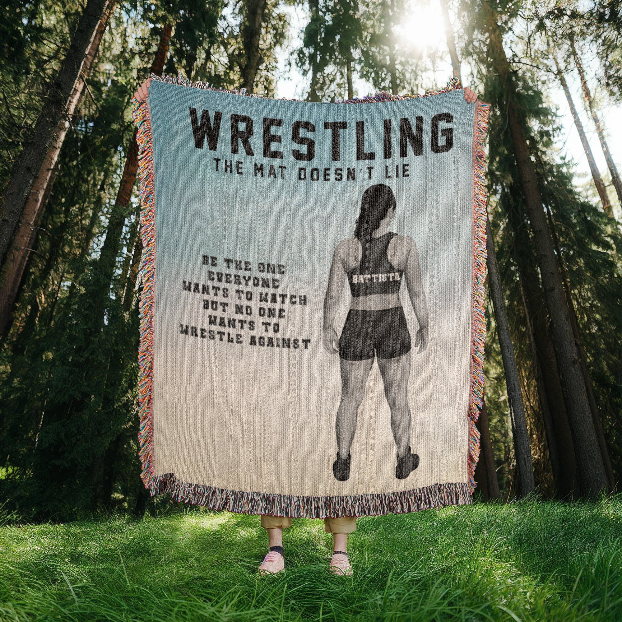 Personalized Girls Wrestling Woven Blanket Custom Athlete Gift Throw