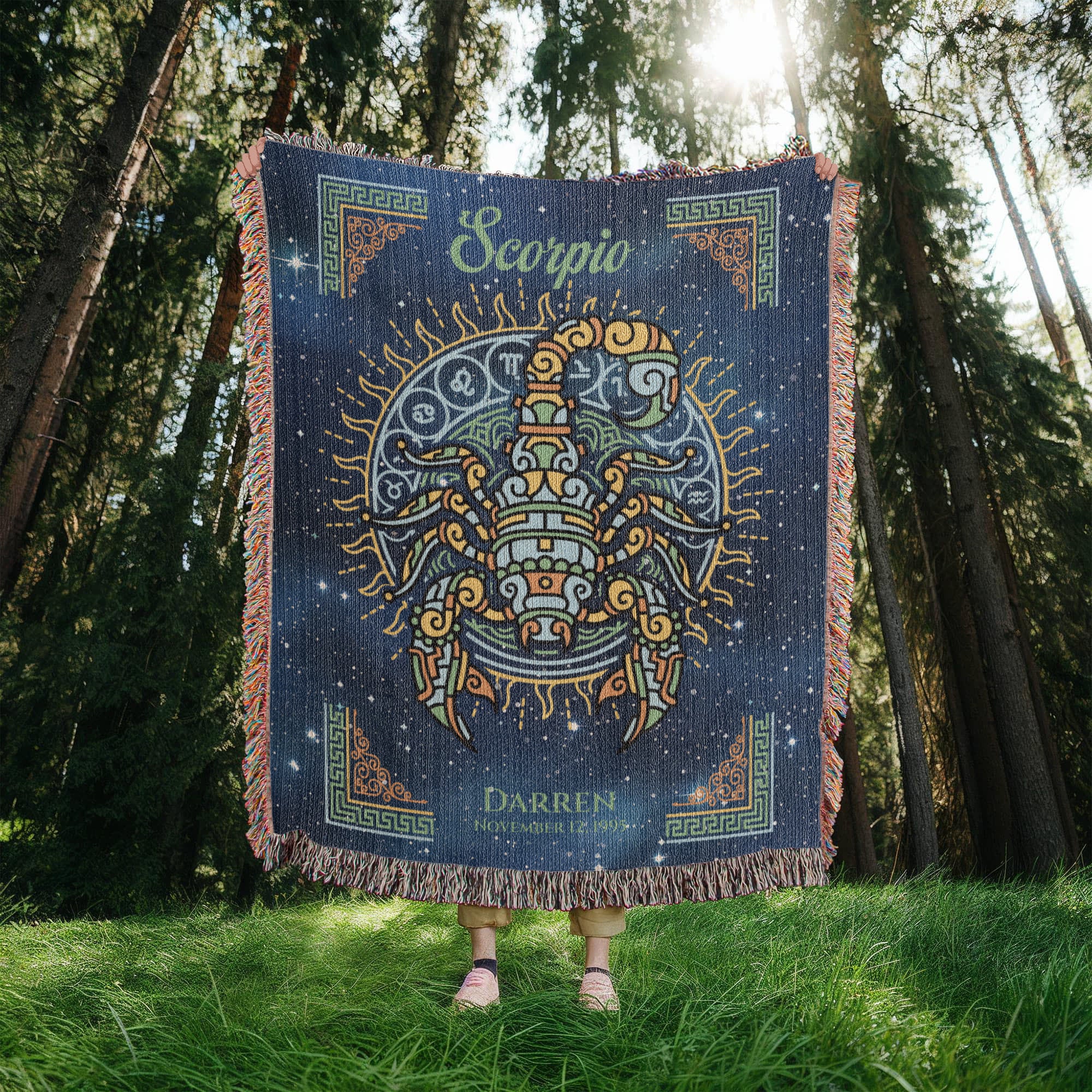 Personalized Scorpio Zodiac Woven Blanket Astrology Gift Custom Throw