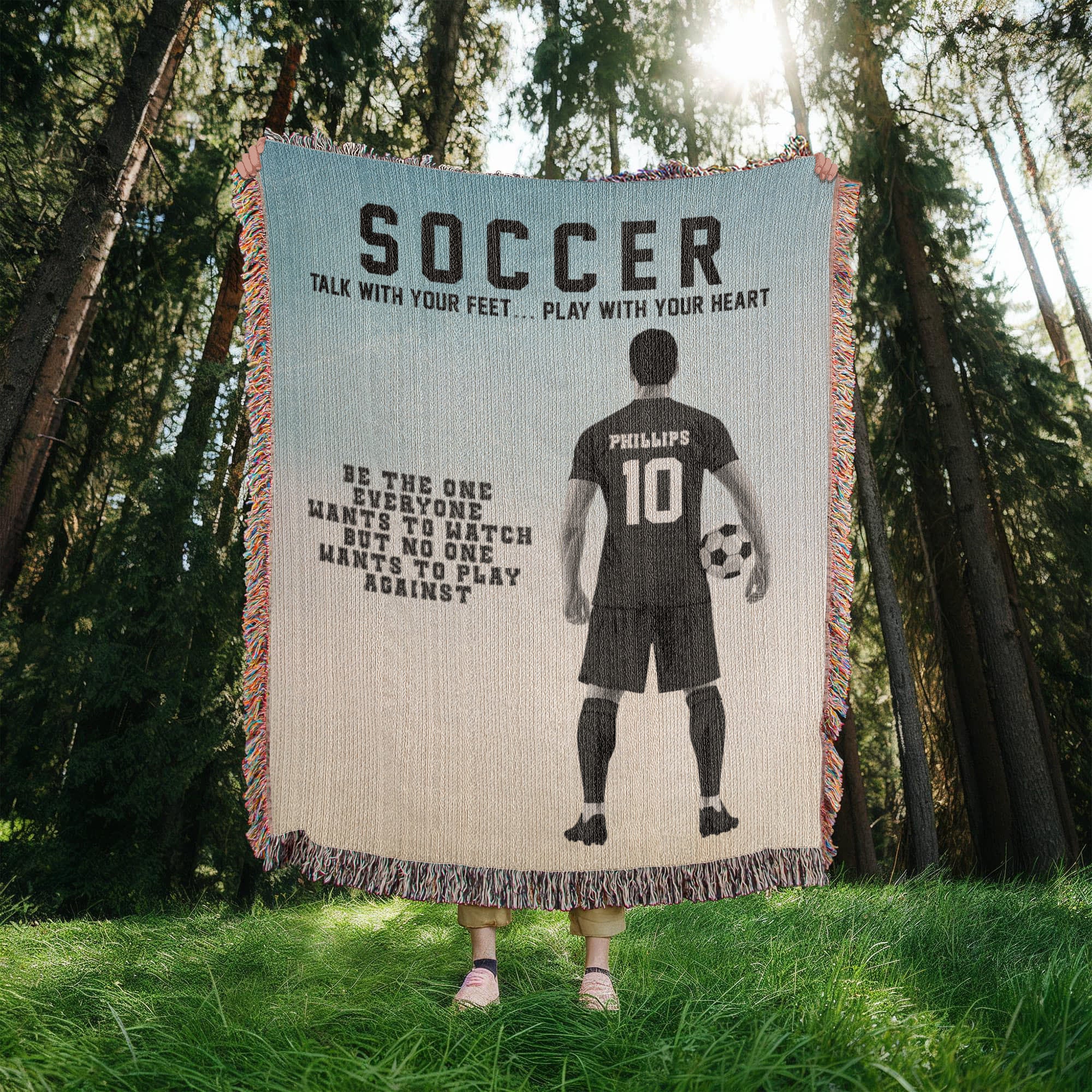 Personalized Boys Soccer Woven Blanket Custom Soccer Gift Throw
