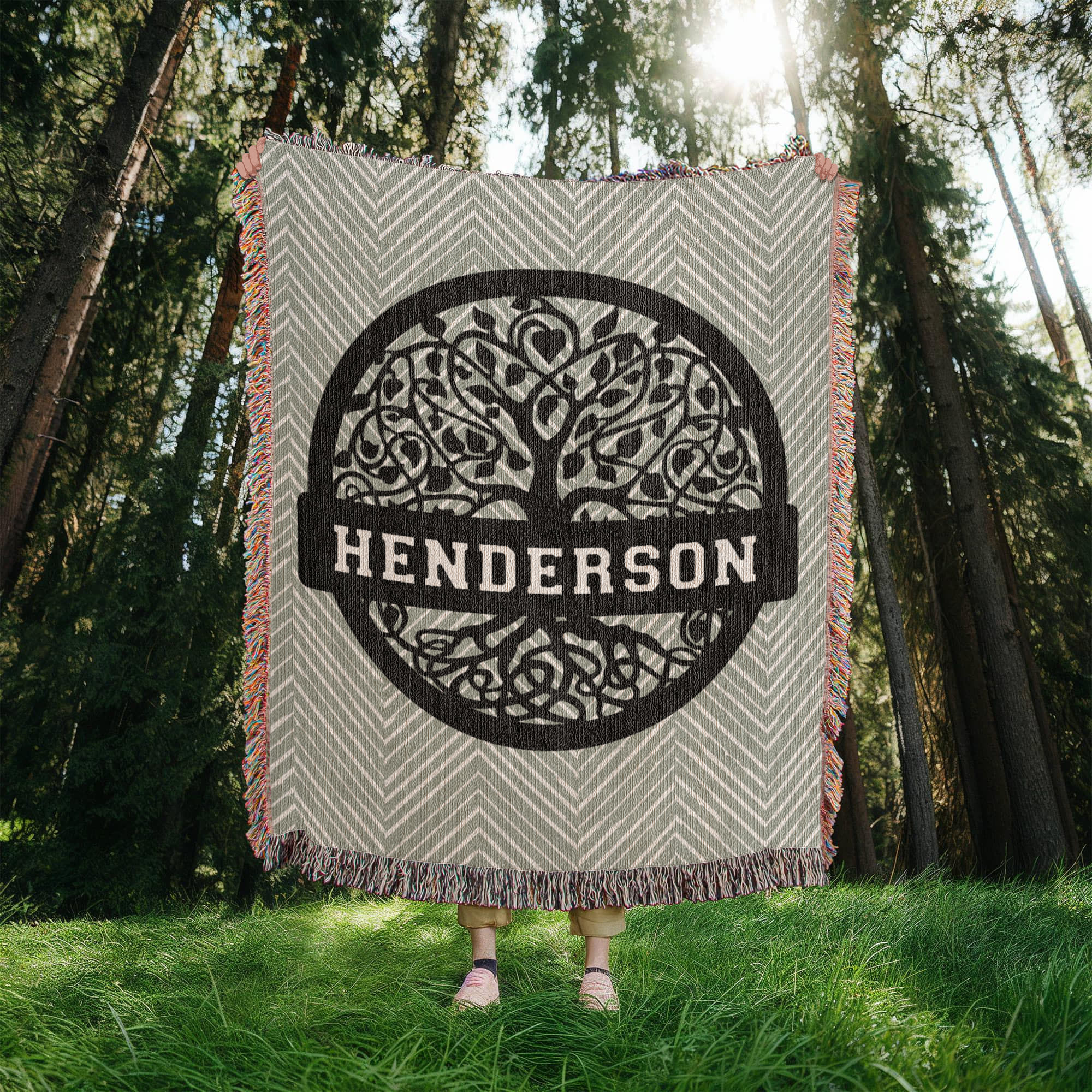 Personalized Family Tree Woven Blanket – Custom Monogram Family Name Throw Gift