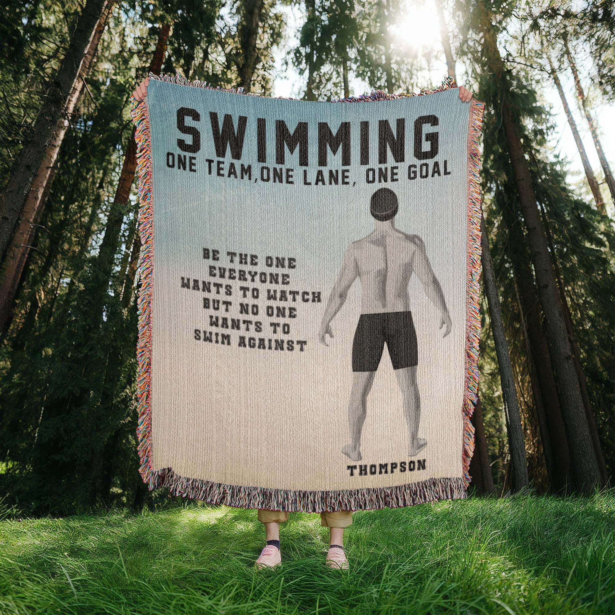 Personalized Boys Swimming Woven Blanket Custom Swimmer Gift Throw
