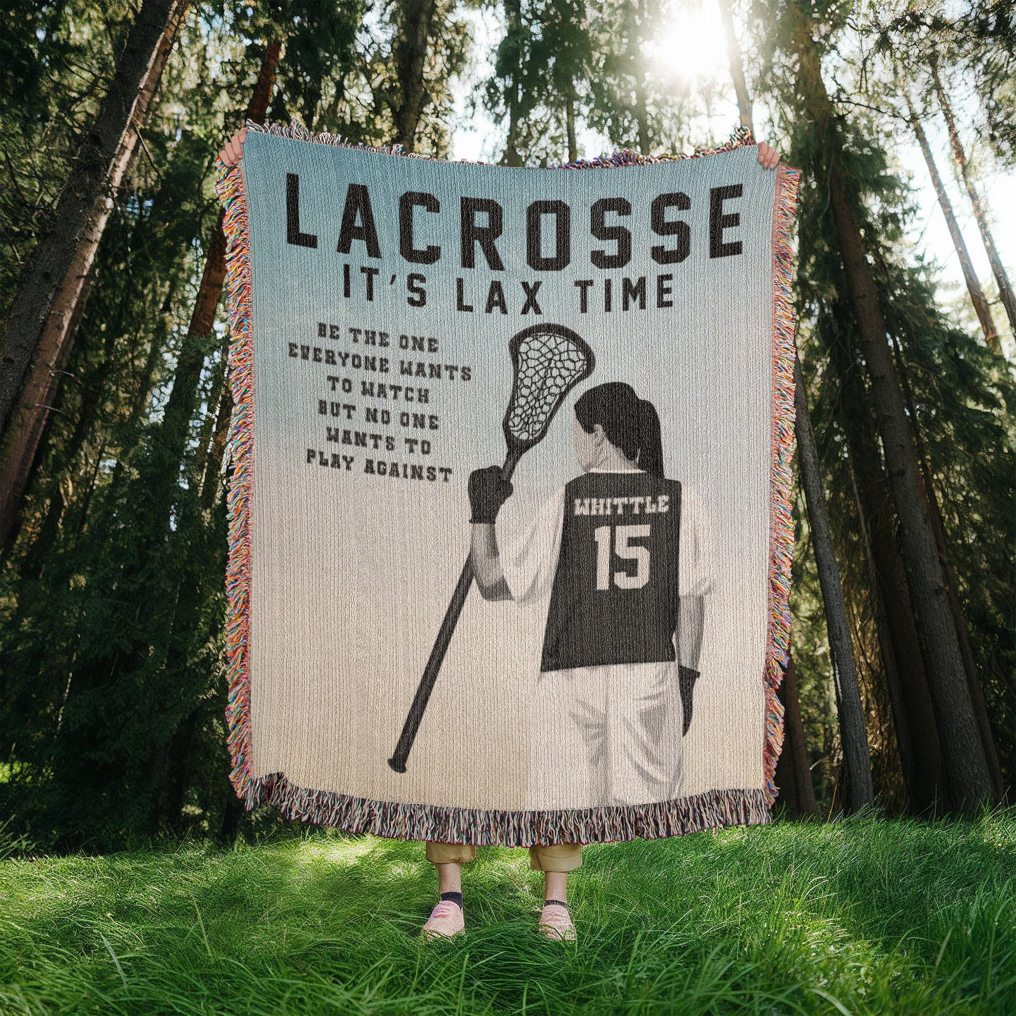 Personalized Girls Lacrosse Woven Blanket Custom LAX Gift Throw