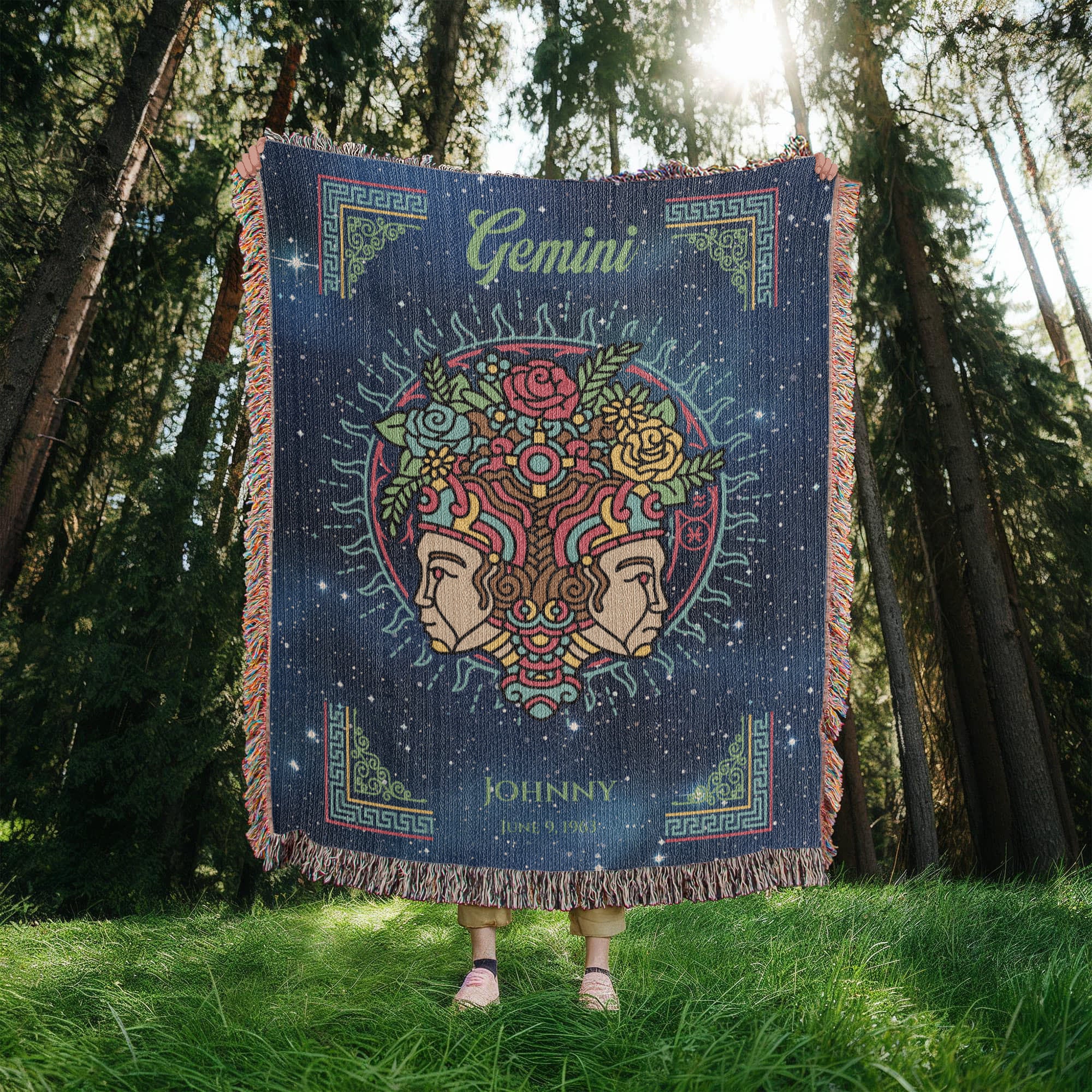 Personalized Gemini Zodiac Woven Blanket Astrology Gift Custom Throw