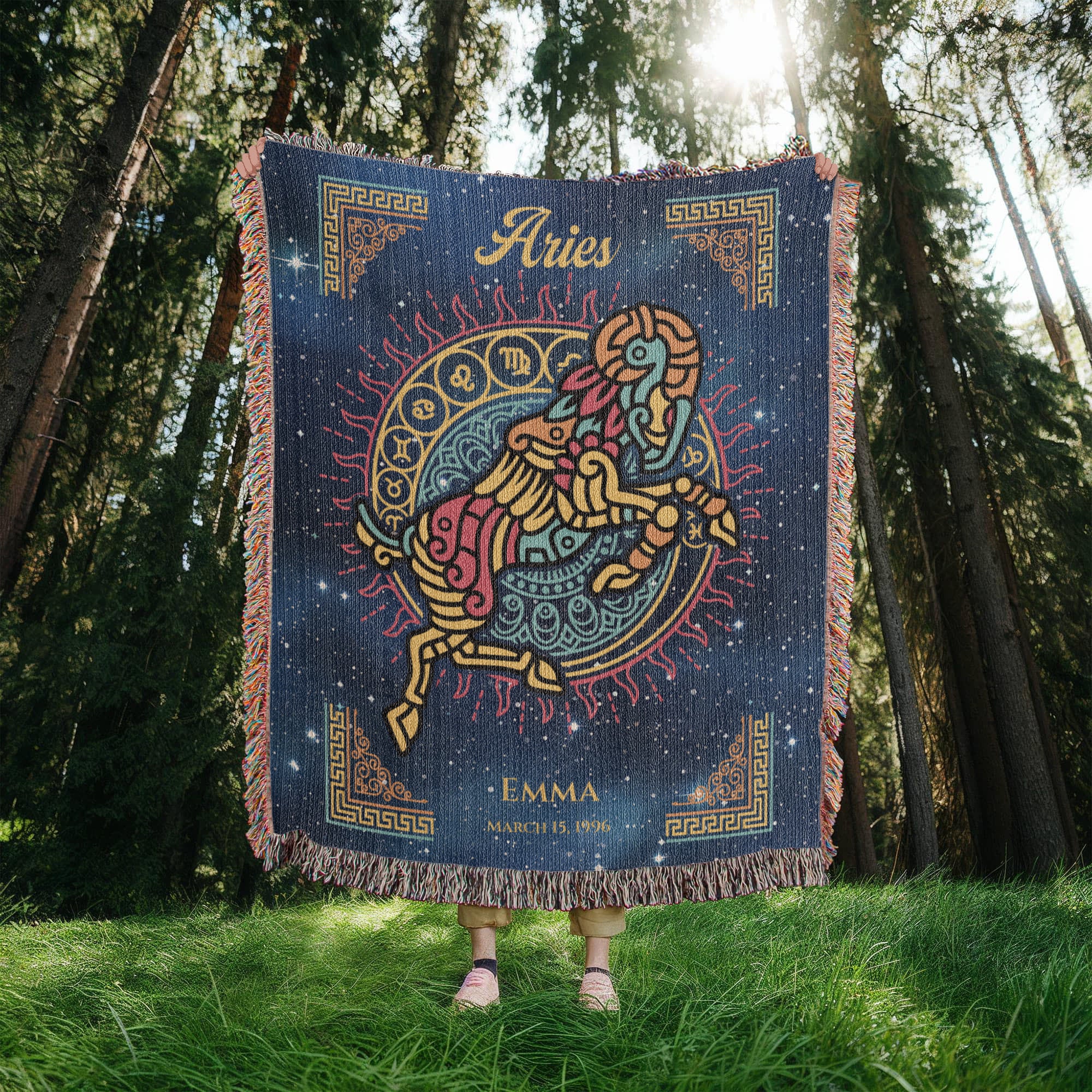 Personalized Aries Zodiac Woven Blanket Astrology Gift Custom Throw