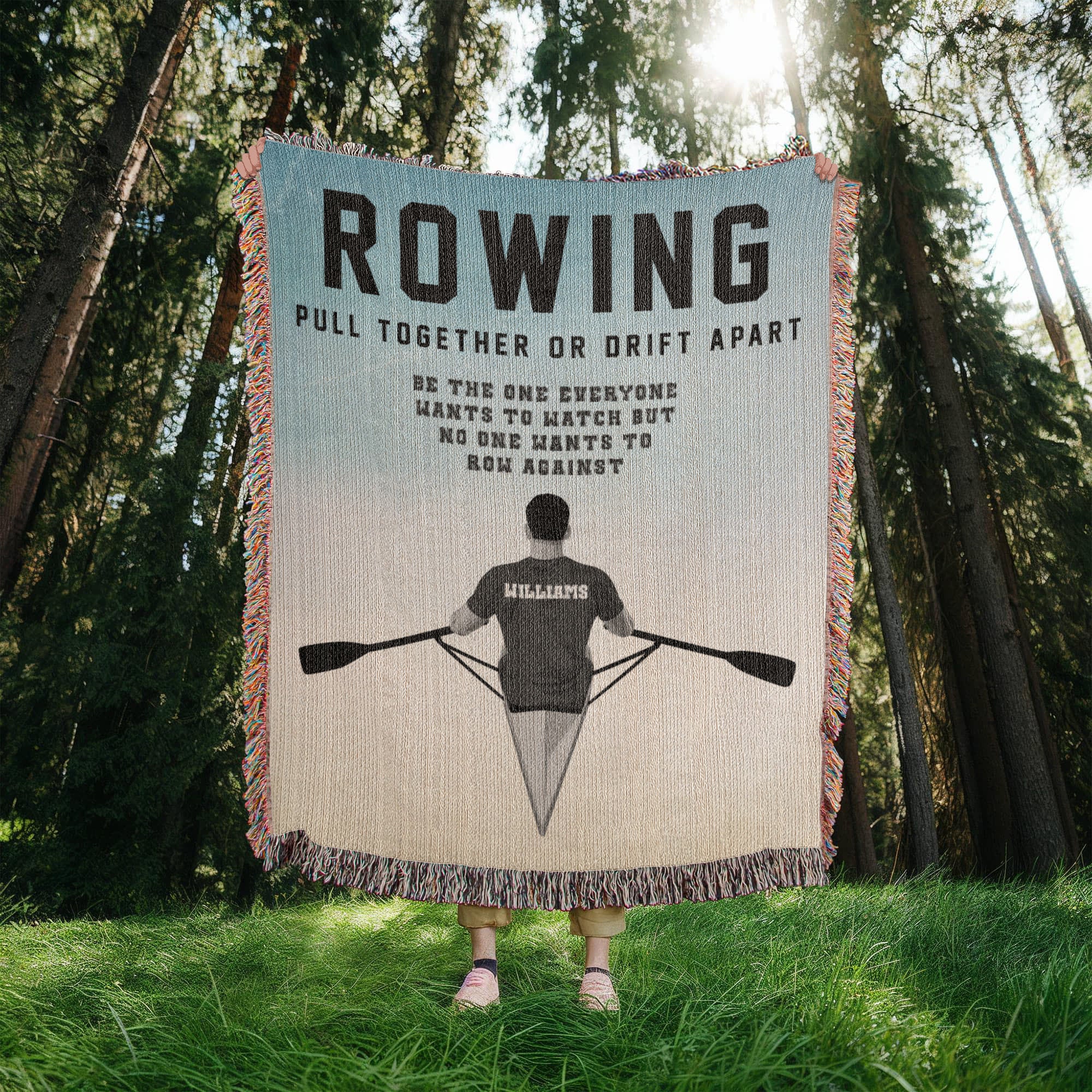 Personalized Mens Rowing Woven Blanket Custom Rower Gift Throw