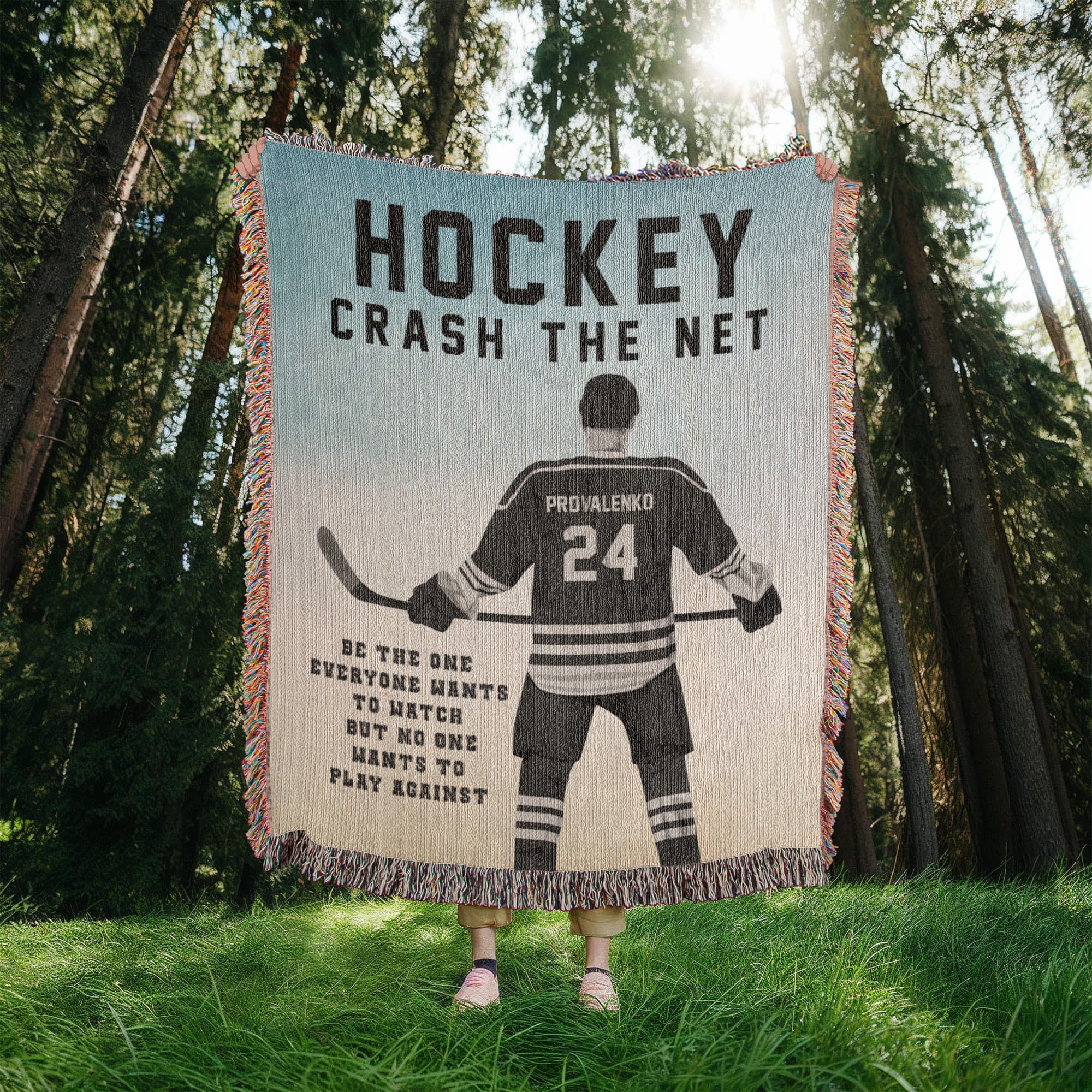 Personalized Hockey Woven Blanket Boys Hockey Gift Custom Throw