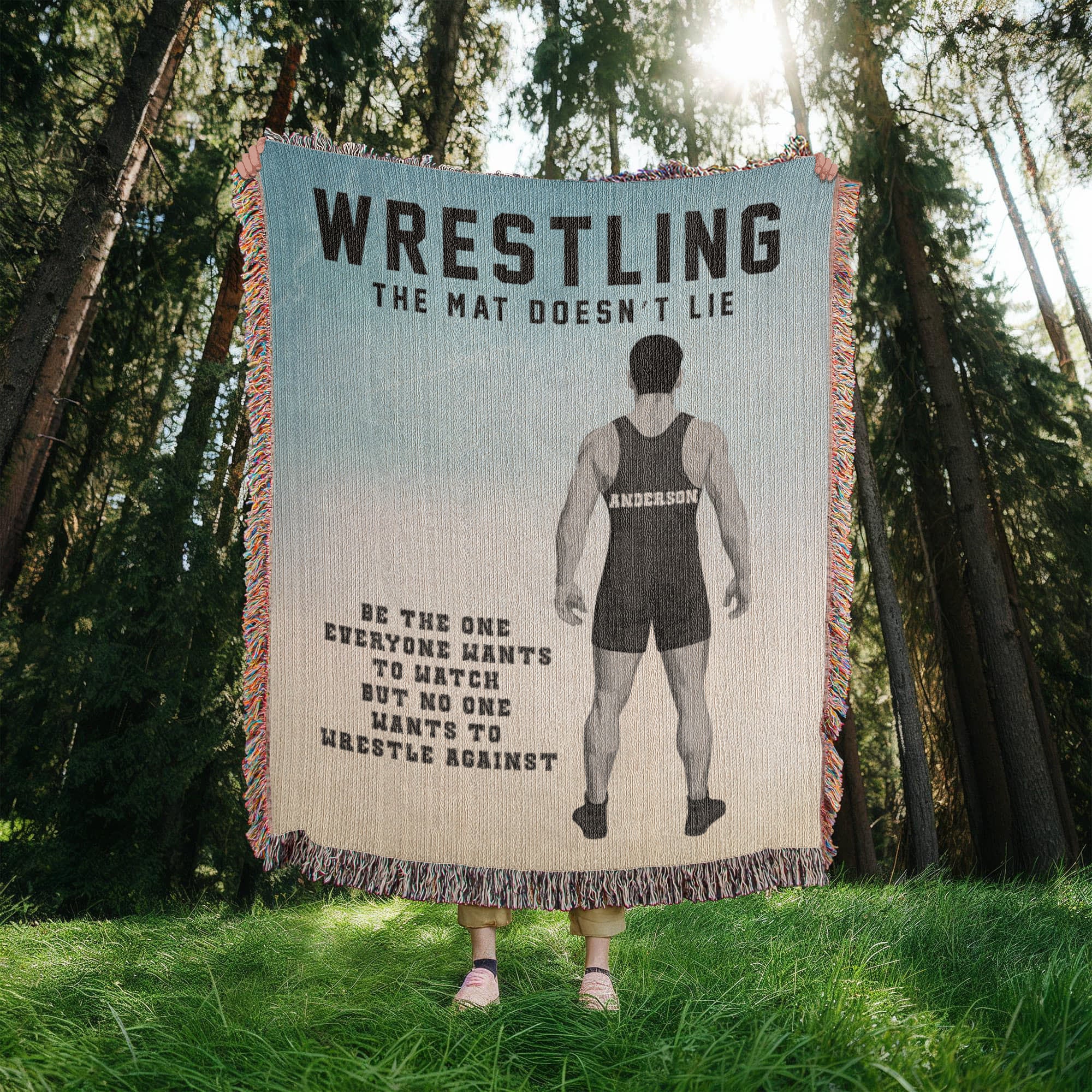 Personalized Boys Wrestling Woven Blanket Custom Athlete Gift Throw