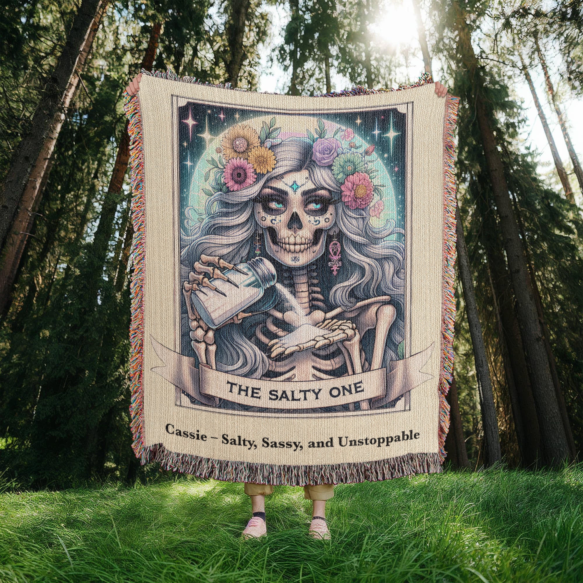 Personalized The Salty One Tarot Card Woven Blanket Custom Sassy Gift Throw