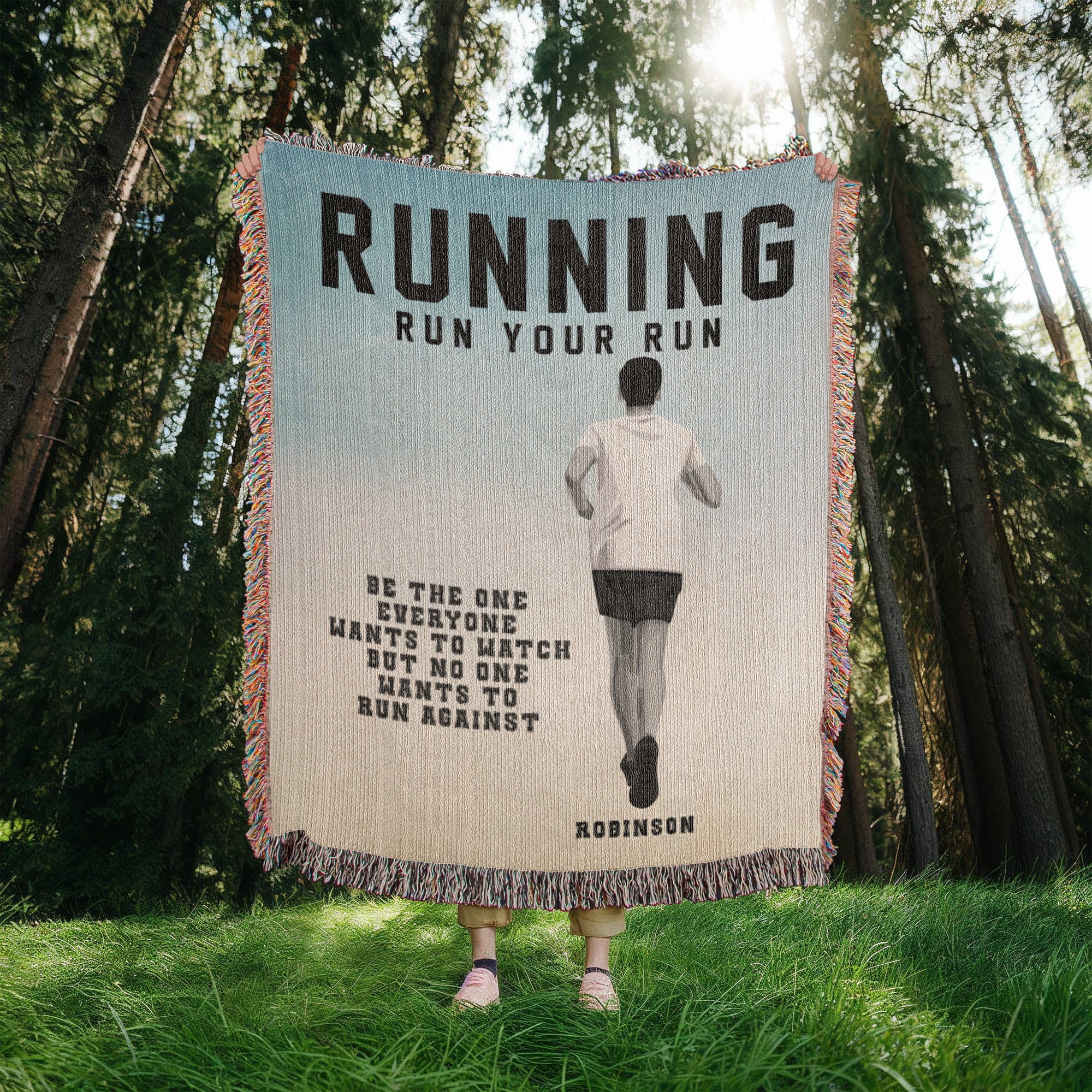 Personalized Boys Running Woven Blanket Custom Runner Gift Throw