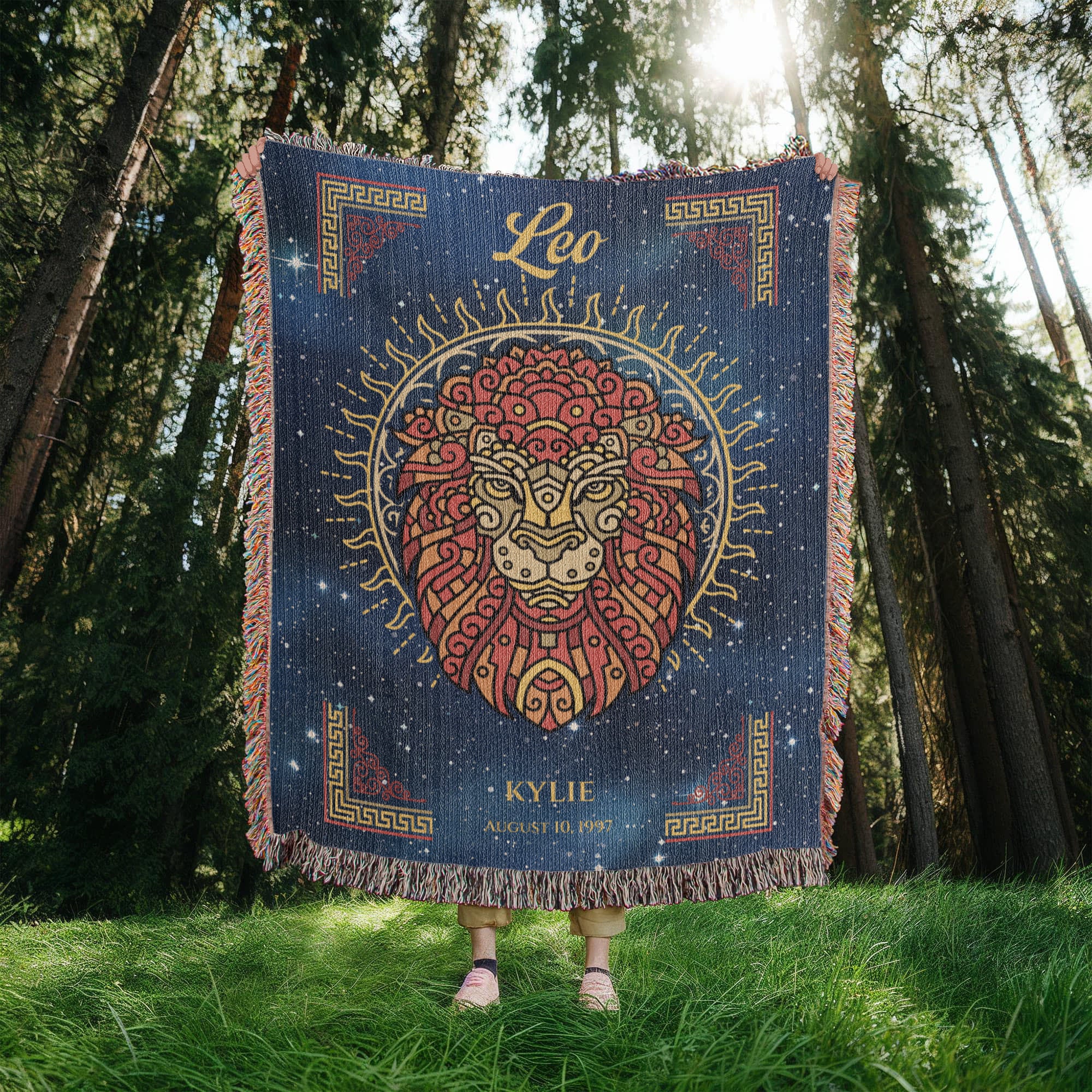 Personalized Leo Zodiac Woven Blanket Astrology Gift Custom Throw