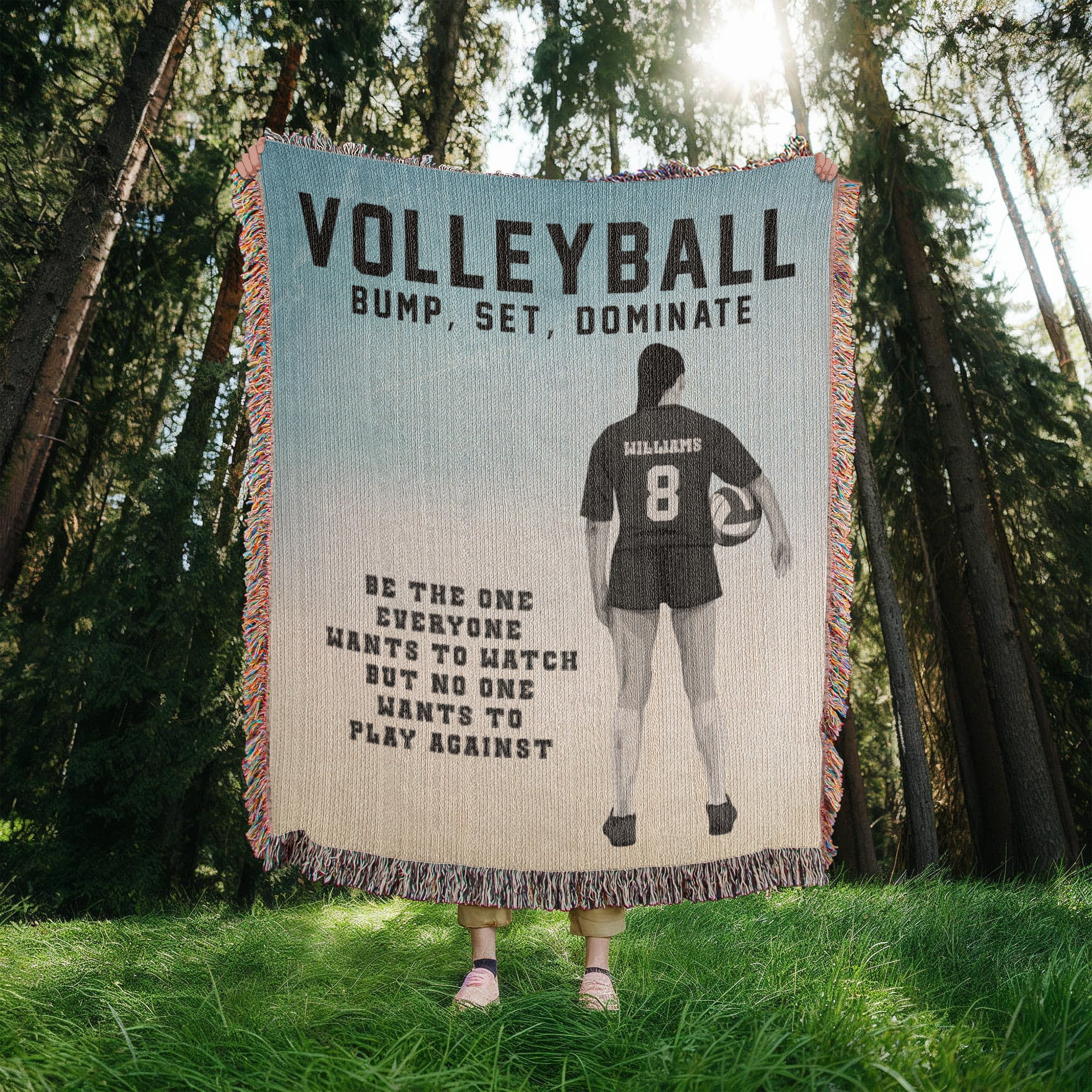 Personalized Girls Volleyball Woven Blanket Custom Sports Gift Throw