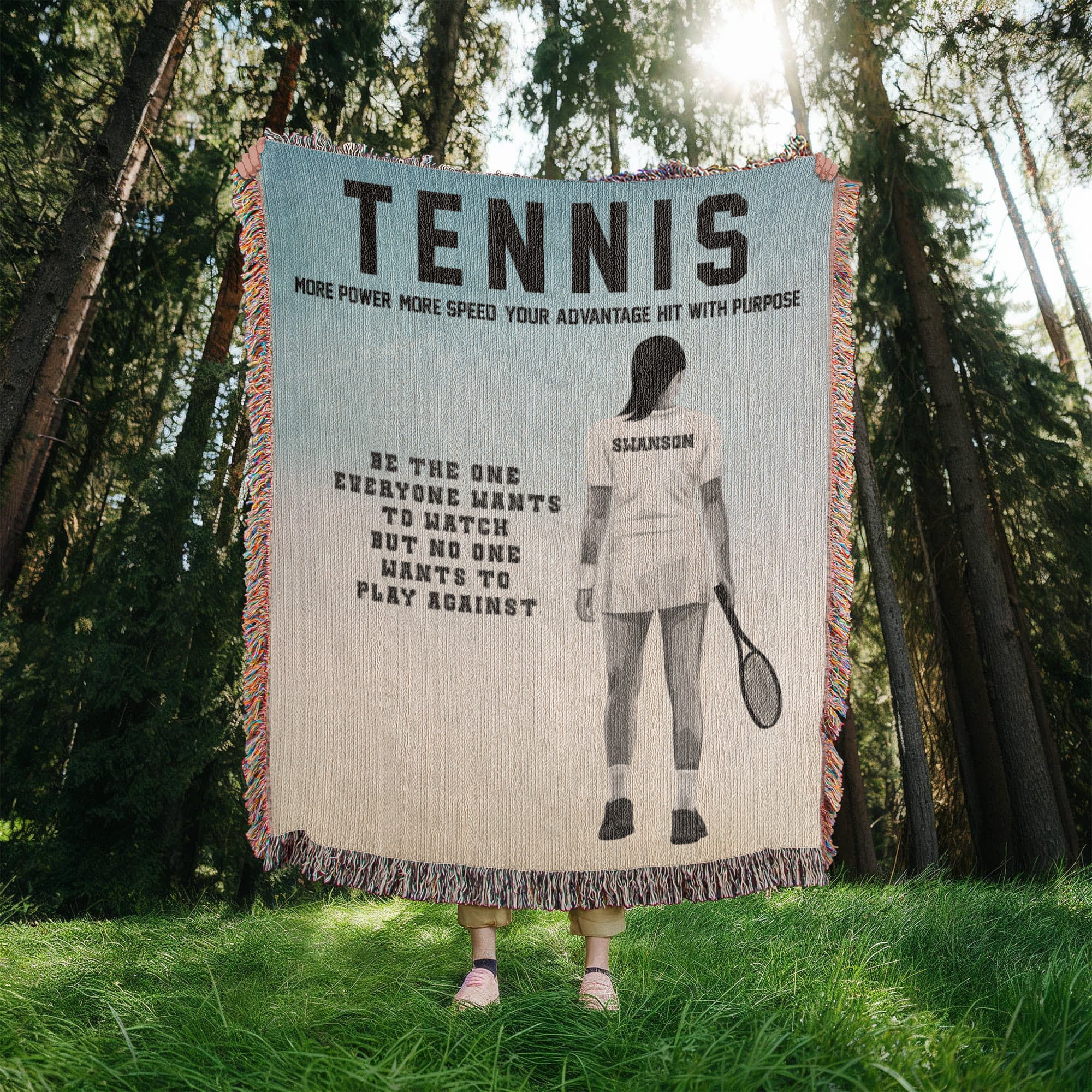 Personalized Girls Tennis Woven Blanket Custom Tennis Gift Throw