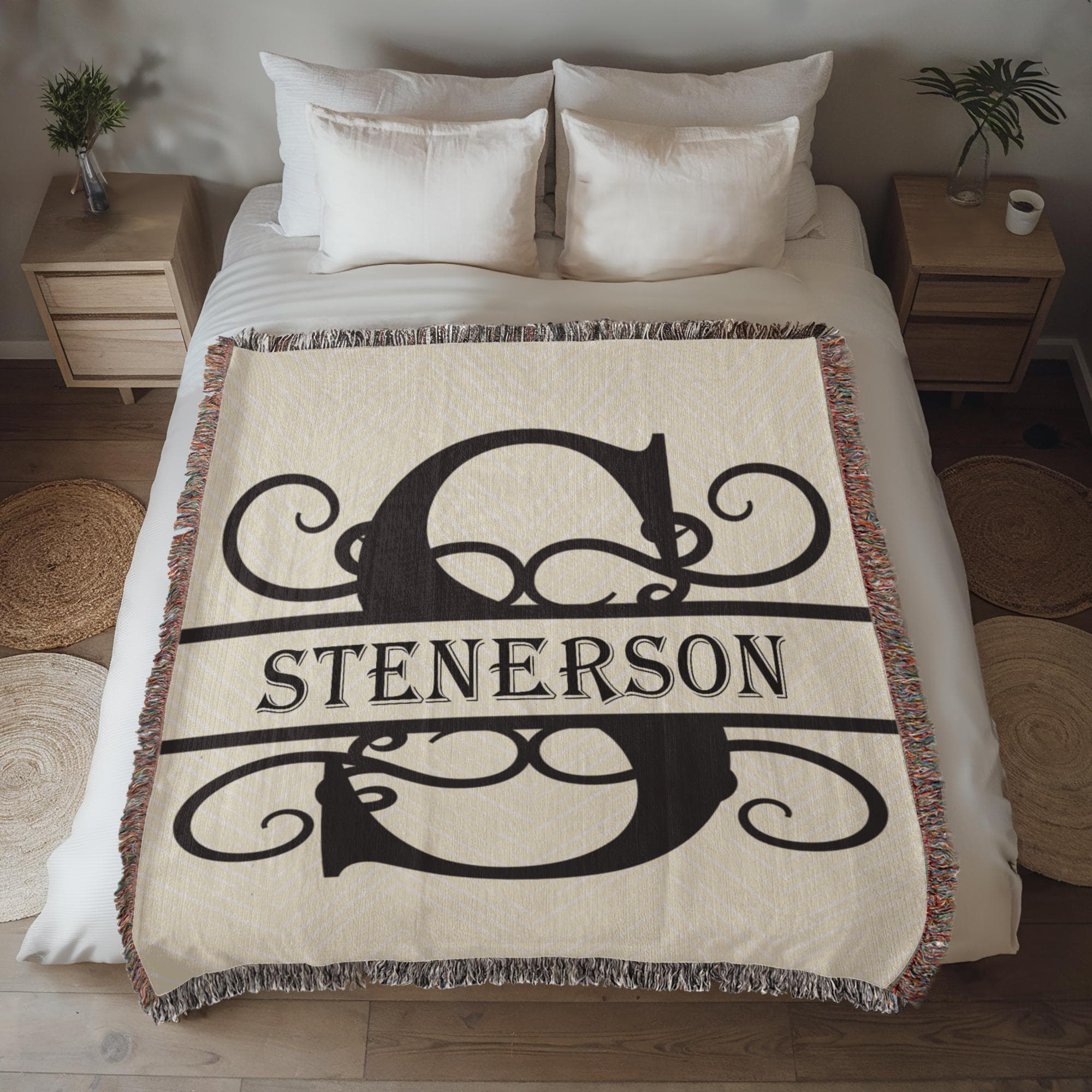 Personalized Swirled Monogram Family Name Woven Blanket Throw – Custom Home Gift
