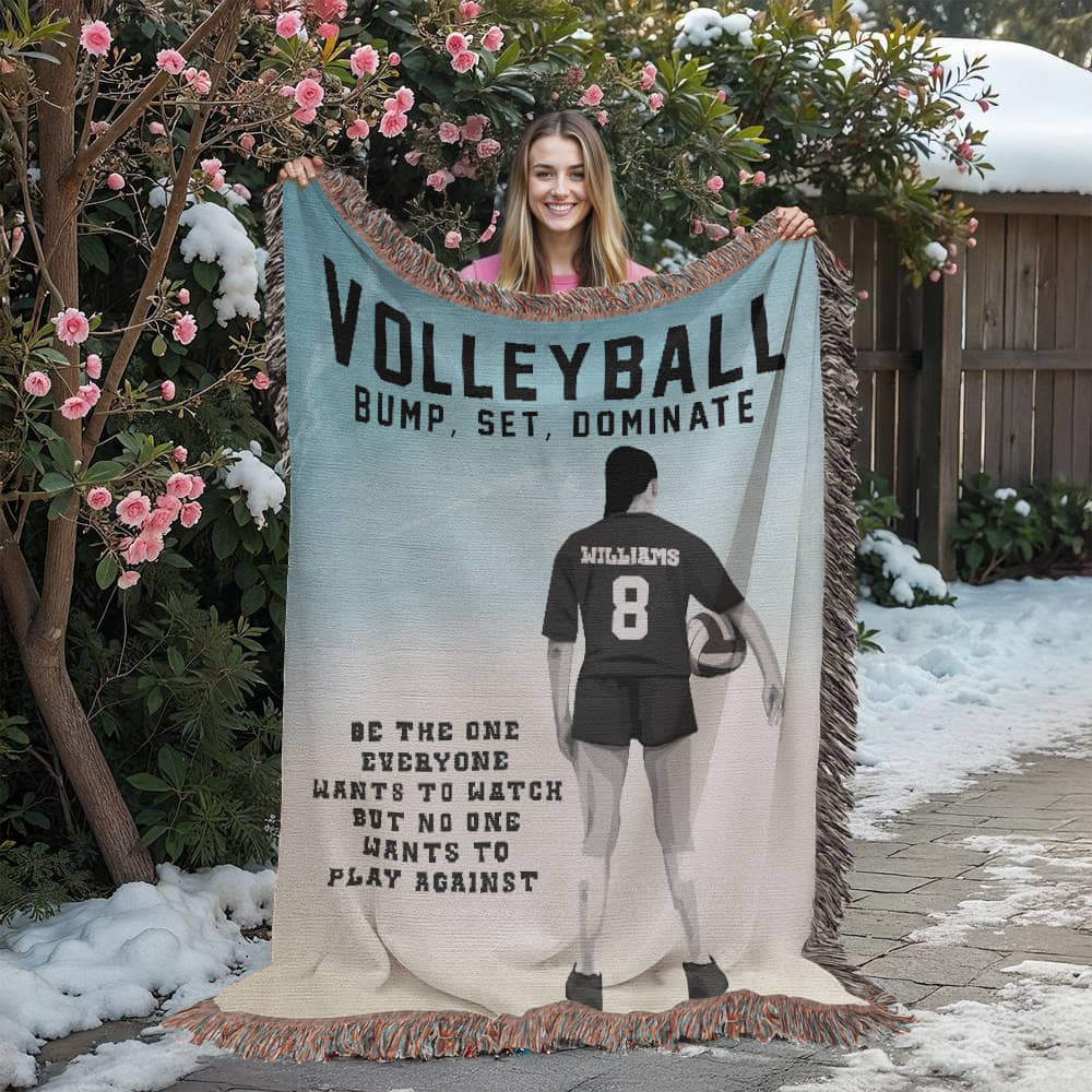 Personalized Girls Volleyball Woven Blanket Custom Sports Gift Throw