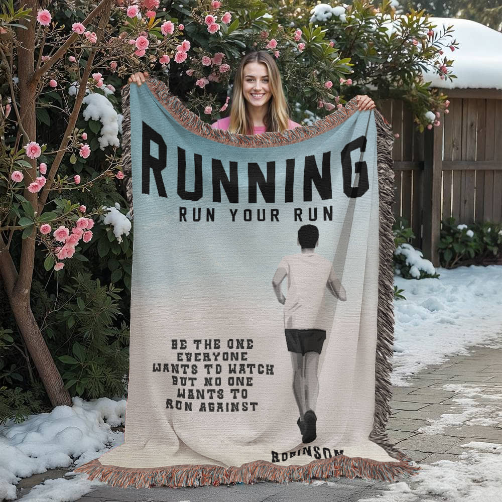 Personalized Boys Running Woven Blanket Custom Runner Gift Throw