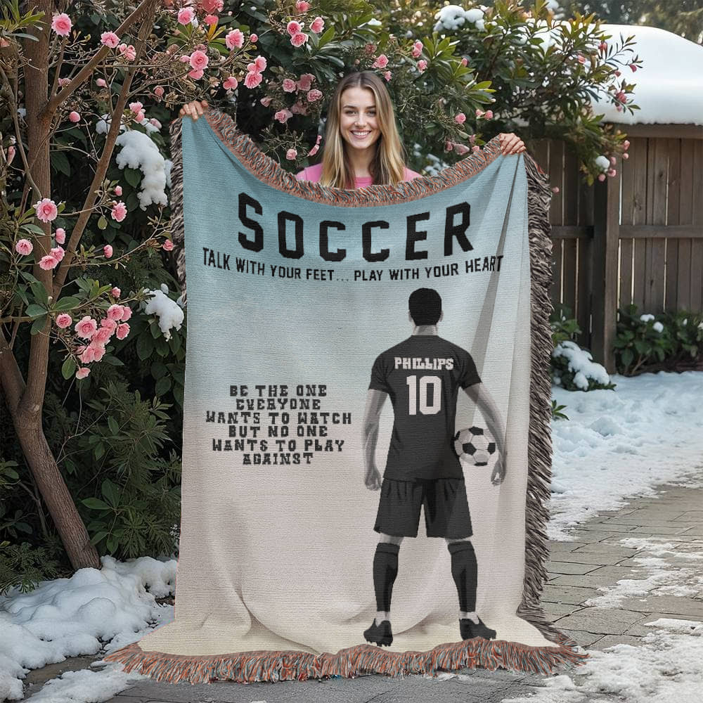 Personalized Boys Soccer Woven Blanket Custom Soccer Gift Throw