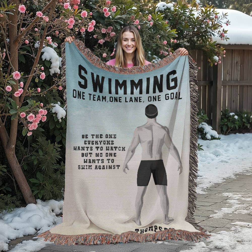 Personalized Boys Swimming Woven Blanket Custom Swimmer Gift Throw