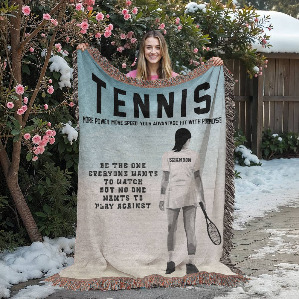 Personalized Girls Tennis Woven Blanket Custom Tennis Gift Throw