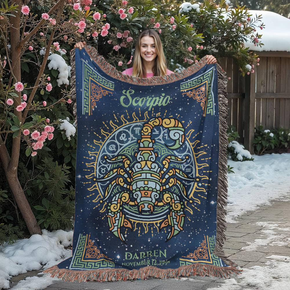 Personalized Scorpio Zodiac Woven Blanket Astrology Gift Custom Throw