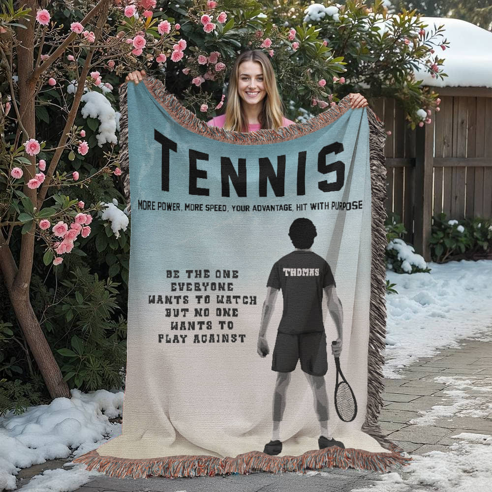 Personalized Boys Tennis Woven Blanket Custom Tennis Gift Throw