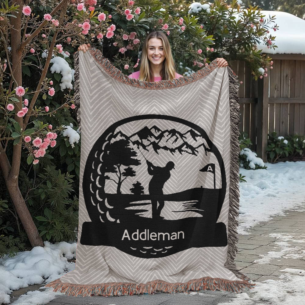 Personalized Boy Golf Player Woven Blanket Throw Monogram – Custom Athlete Gift