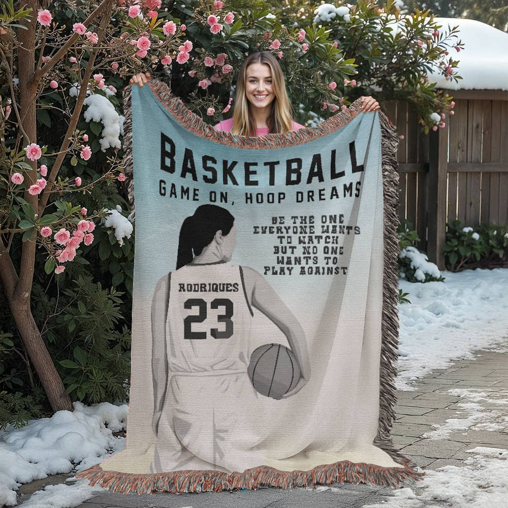 Personalized Girls Basketball Woven Blanket Custom Baller Gift Throw