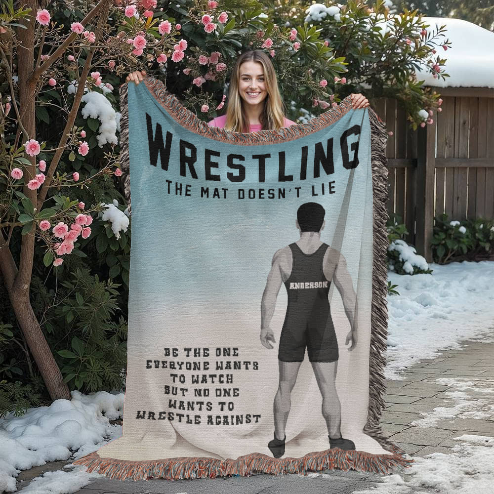 Personalized Boys Wrestling Woven Blanket Custom Athlete Gift Throw