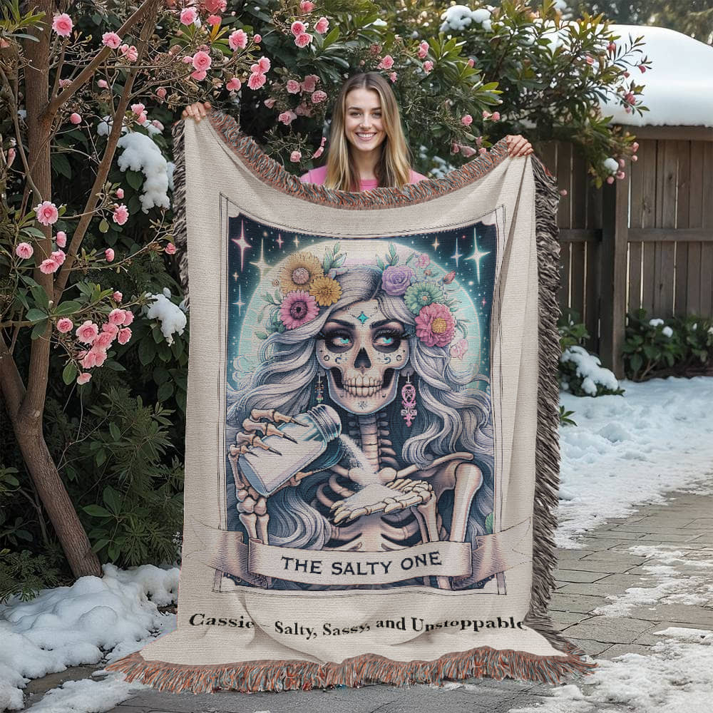 Personalized The Salty One Tarot Card Woven Blanket Custom Sassy Gift Throw