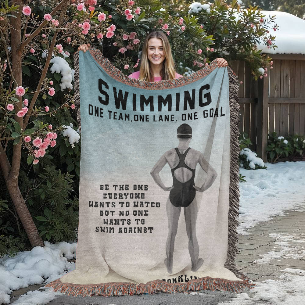 Personalized Girls Swimming Woven Blanket Custom Swimmer Gift Throw