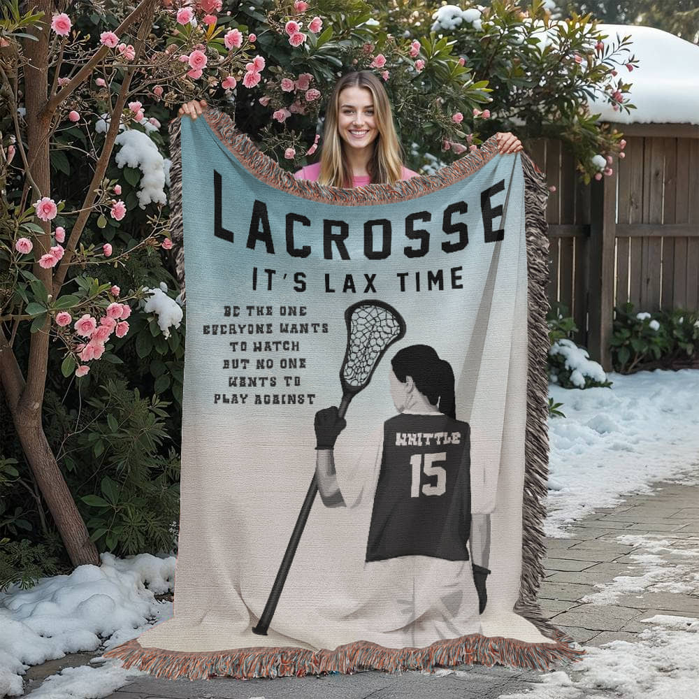 Personalized Girls Lacrosse Woven Blanket Custom LAX Gift Throw