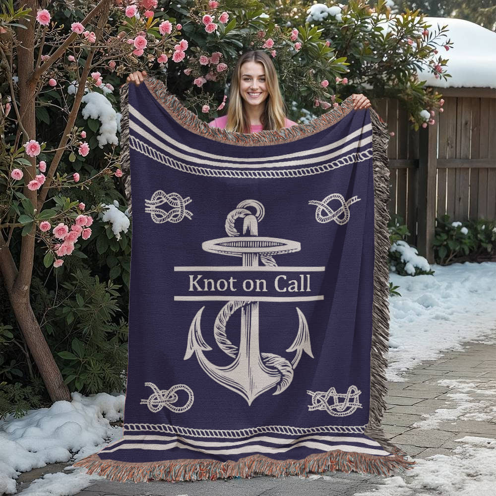 Personalized Nautical Knots Woven Blanket Custom Boat Name Throw