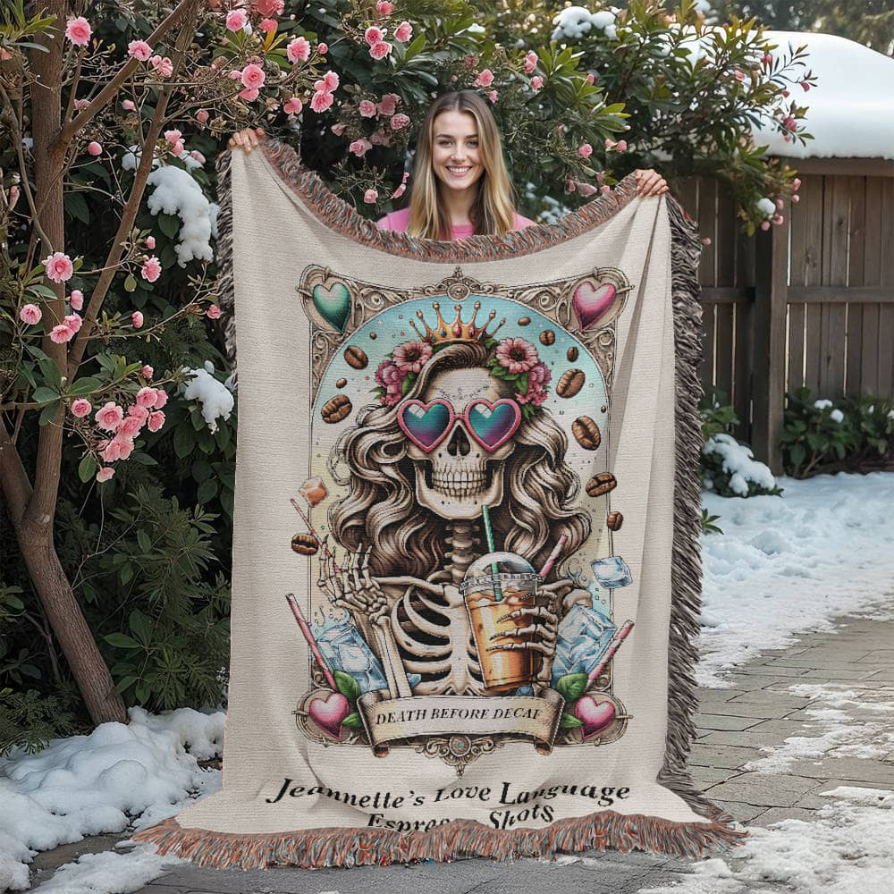 Personalized Death Before Decaf Tarot Card Woven Blanket Custom Coffee Lover Gift Throw