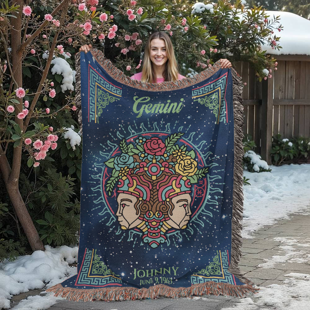 Personalized Gemini Zodiac Woven Blanket Astrology Gift Custom Throw