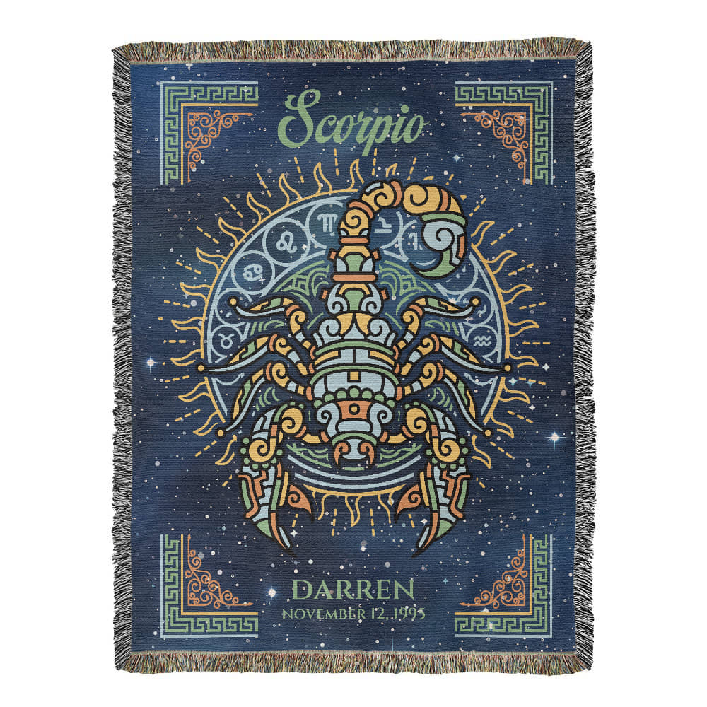 Personalized Scorpio Zodiac Woven Blanket Astrology Gift Custom Throw