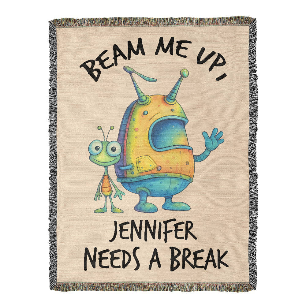 Personalized Alien “Beam Me Up” Woven Blanket Custom Funny Gift Throw