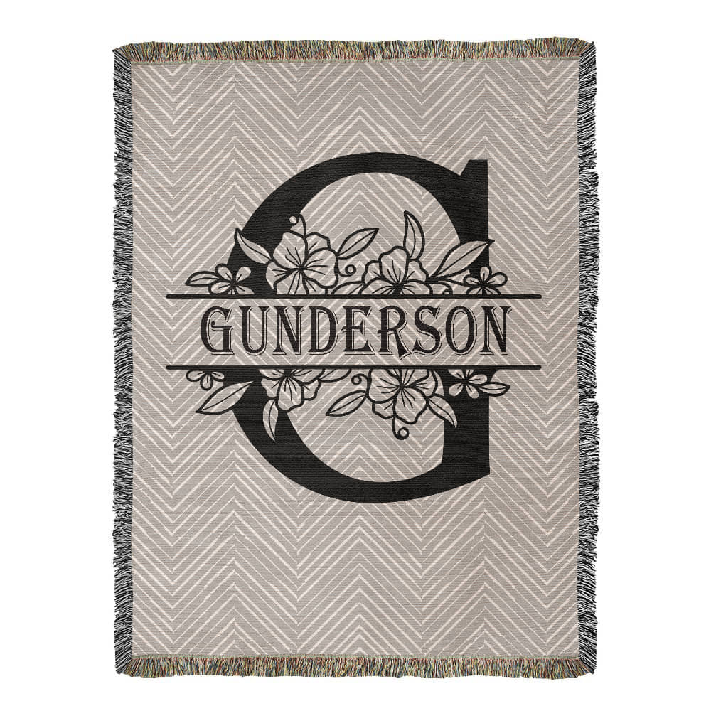 Personalized Floral Monogram Family Name Woven Blanket Throw – Custom Home Gift