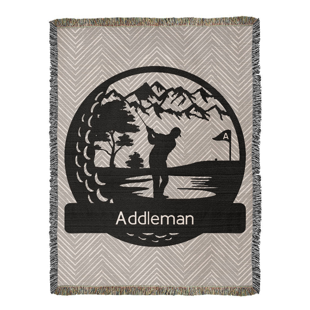 Personalized Boy Golf Player Woven Blanket Throw Monogram – Custom Athlete Gift
