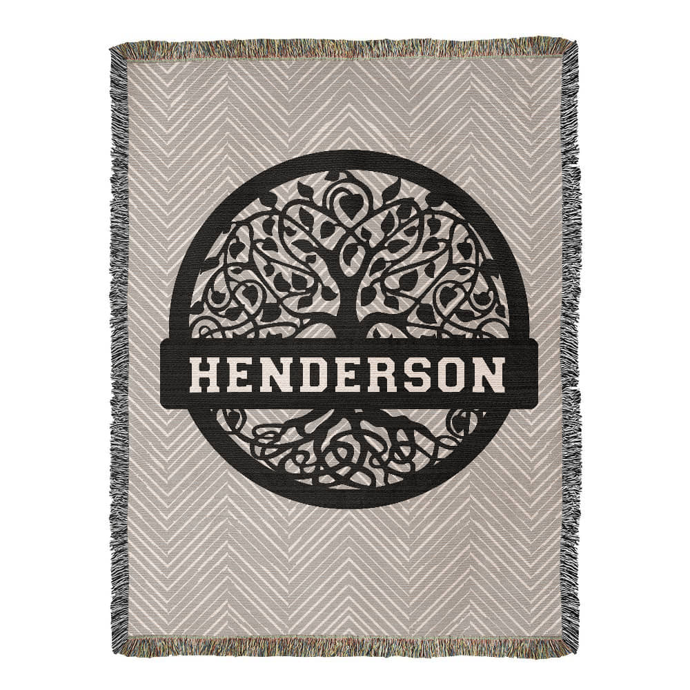 Personalized Family Tree Woven Blanket – Custom Monogram Family Name Throw Gift