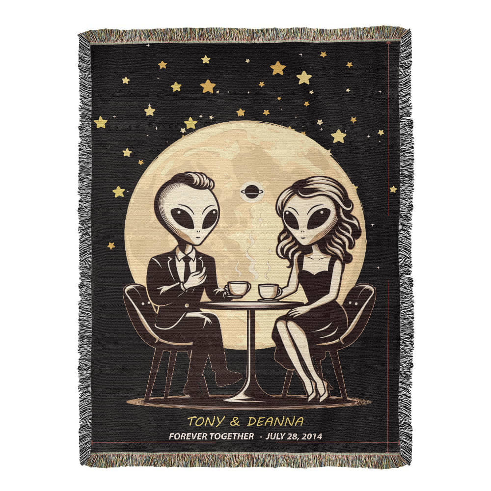 Personalized Alien Couple Woven Blanket Custom Romantic Gift Throw