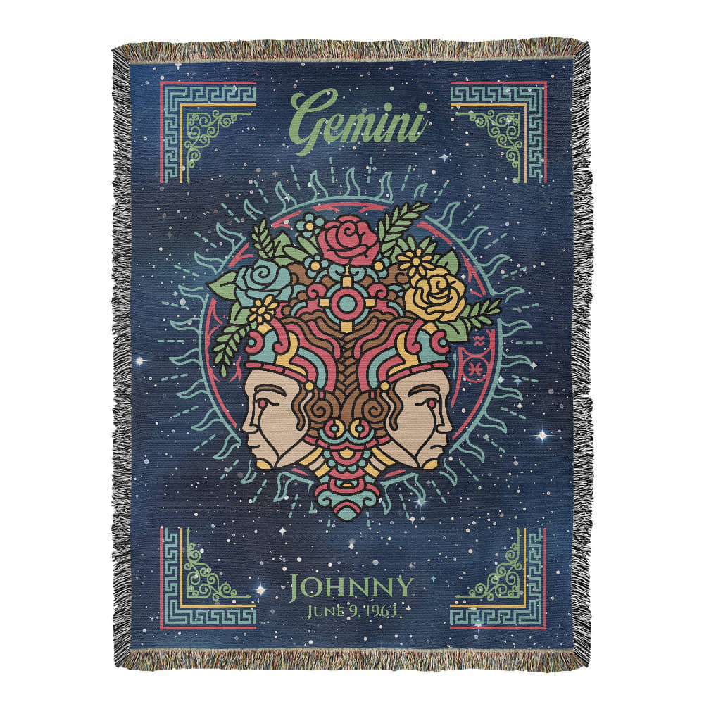 Personalized Gemini Zodiac Woven Blanket Astrology Gift Custom Throw