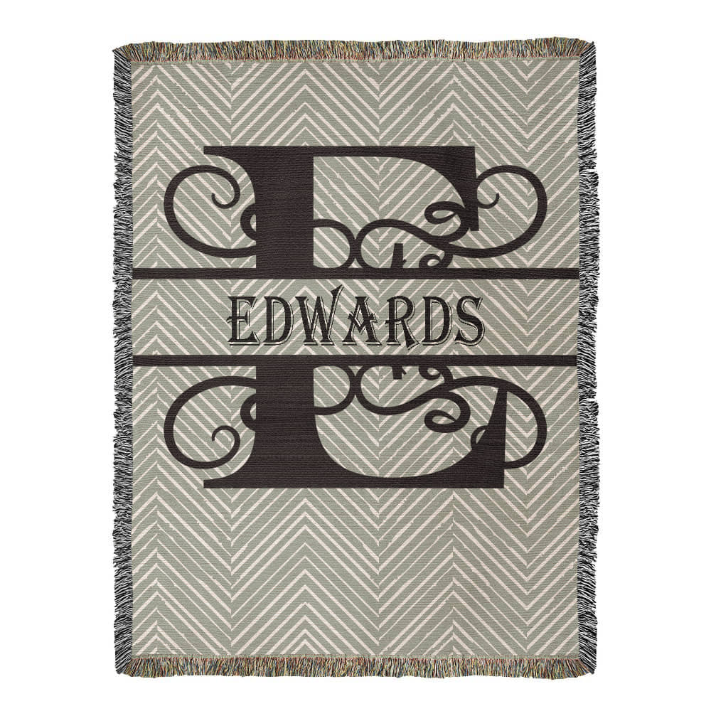 Personalized Swirled Monogram Family Name Woven Blanket Throw – Custom Home Gift