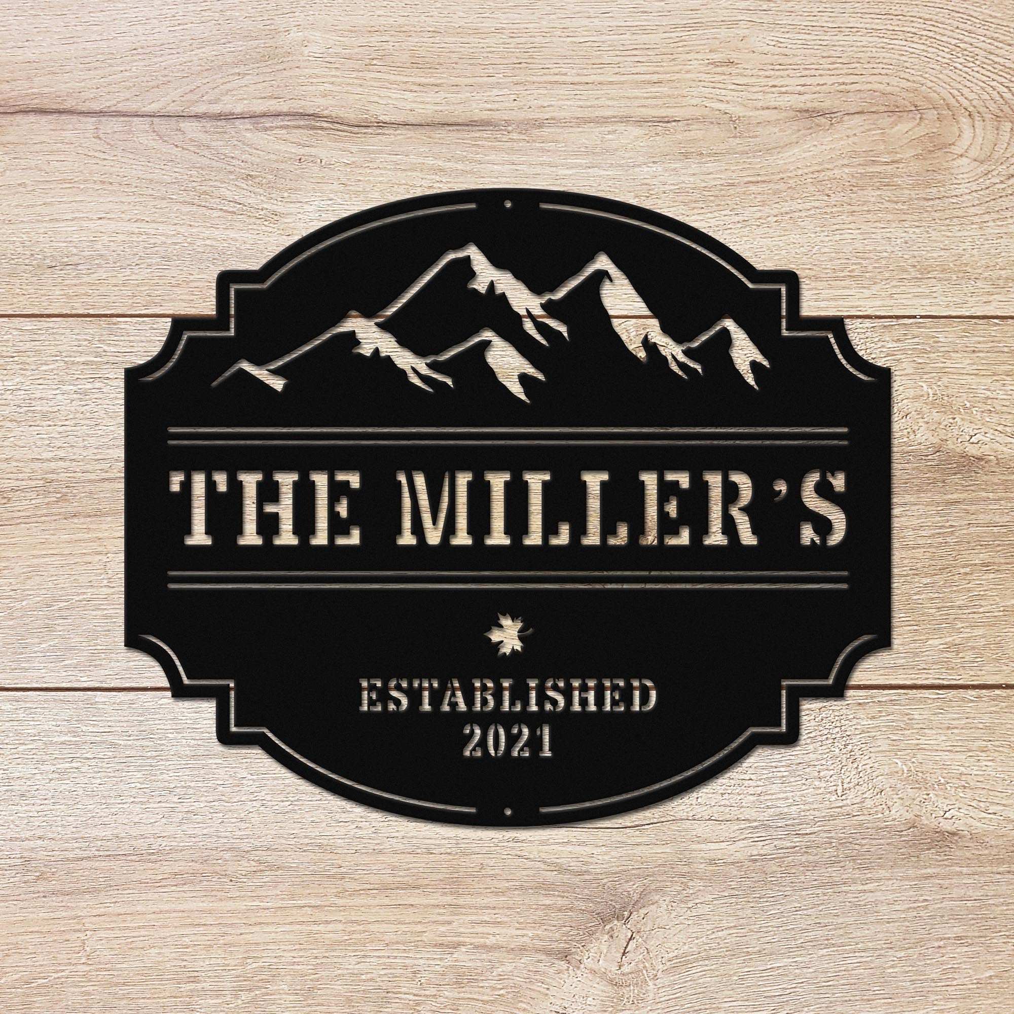 Snow Capped Peaks Custom Monogram Metal Wall Decor Sign