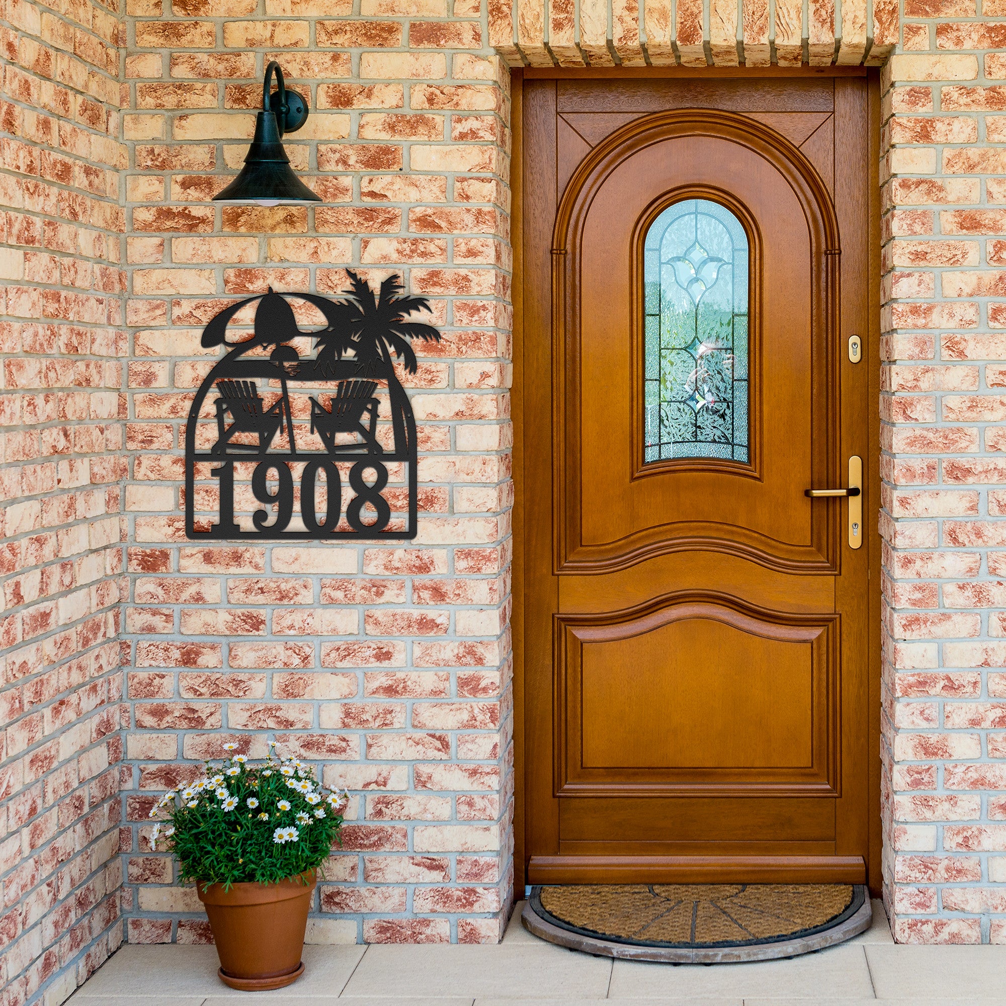 Beach Chair personalized metal wall art house number sign. Customizable street address.