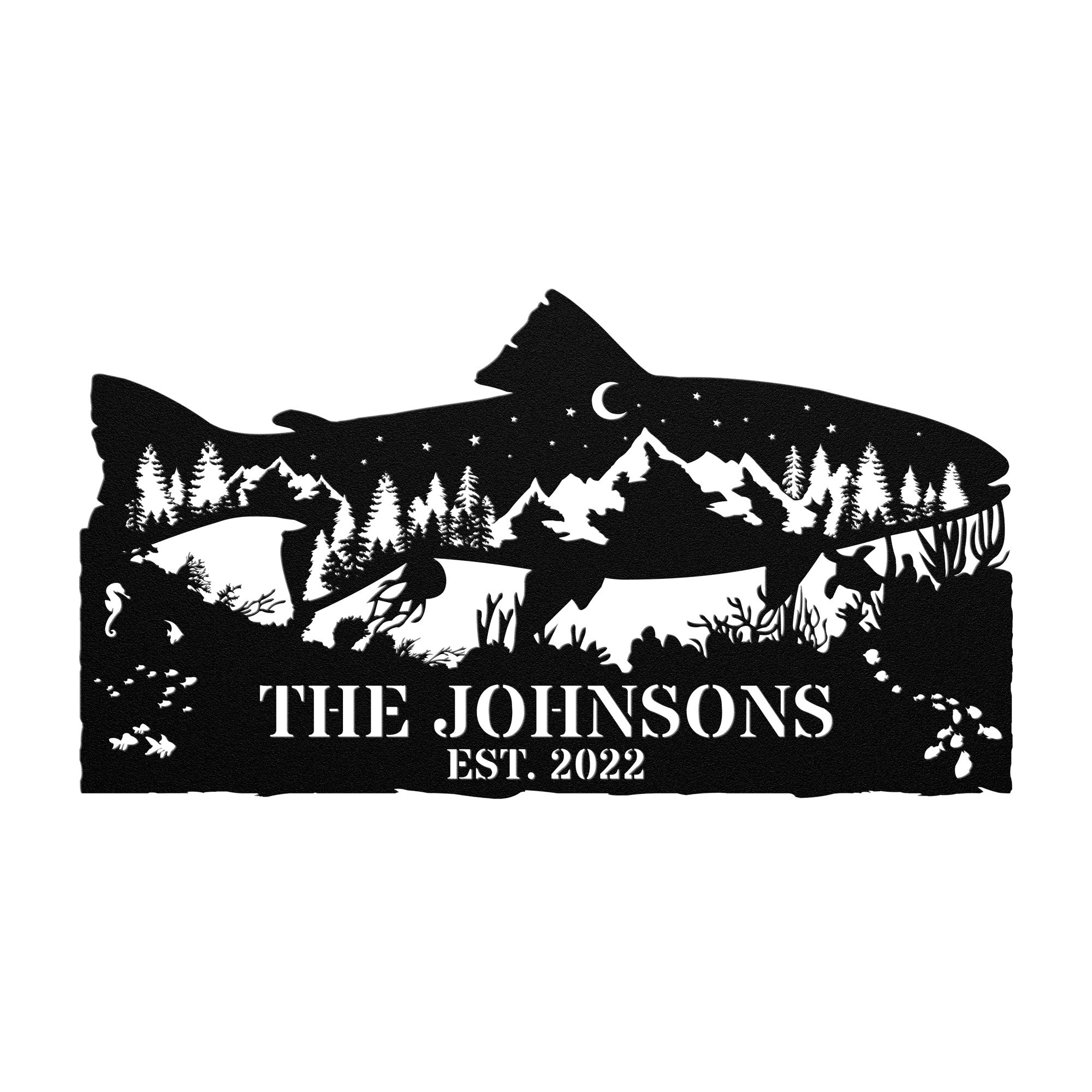 Fish Trout Skyline Personalized Metal Wall Art Sign Outdoor Wall Decor