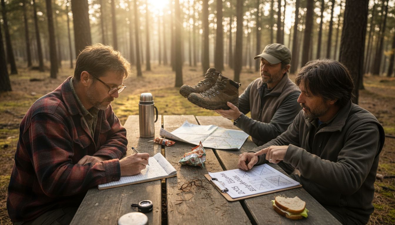 Experts comparing Bigfoot models outdoors