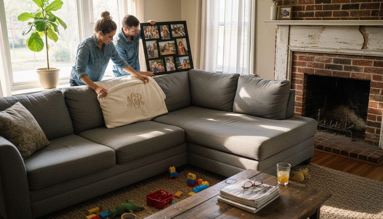 Couple arranging personalized home accents