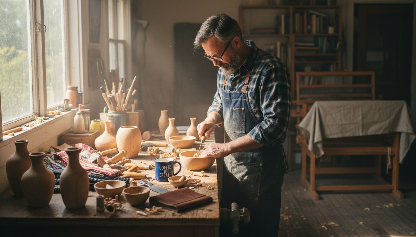 Artisan making handcrafted decor in home studio