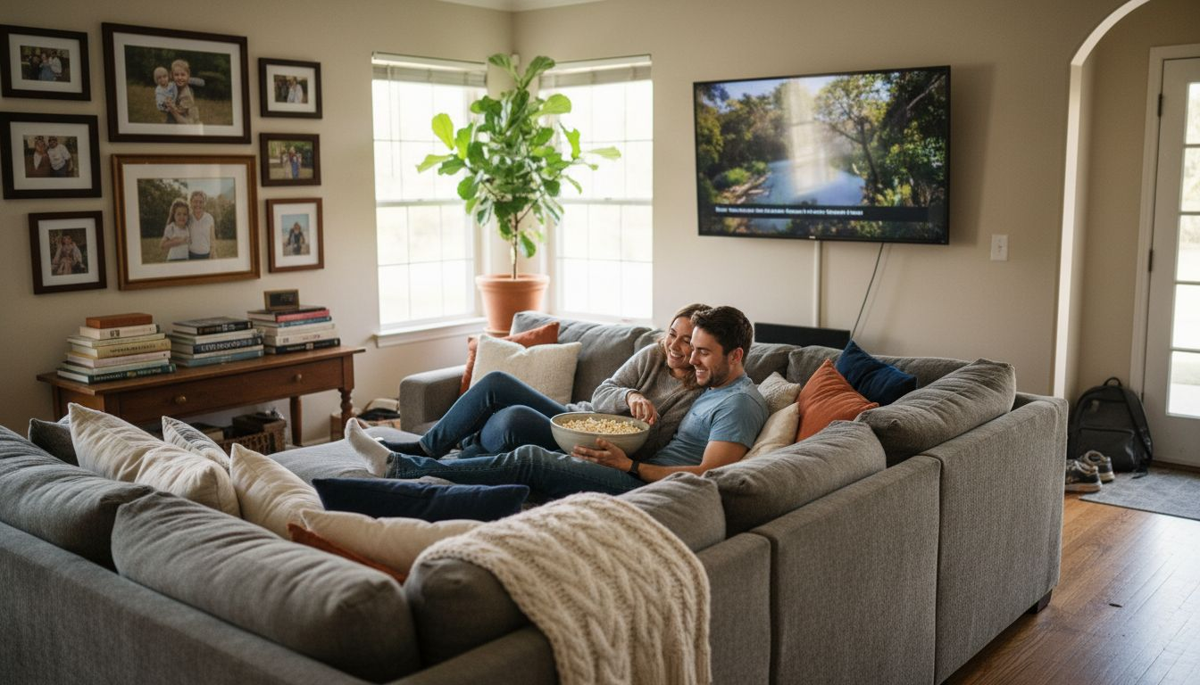 Couple relaxing in cozy personalized living room